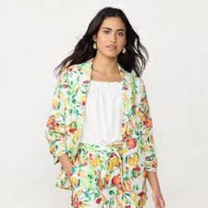 LC Lauren Conrad Ruched Sleeve Blazer Jacket Summer Novelty Print Plus Size XXL